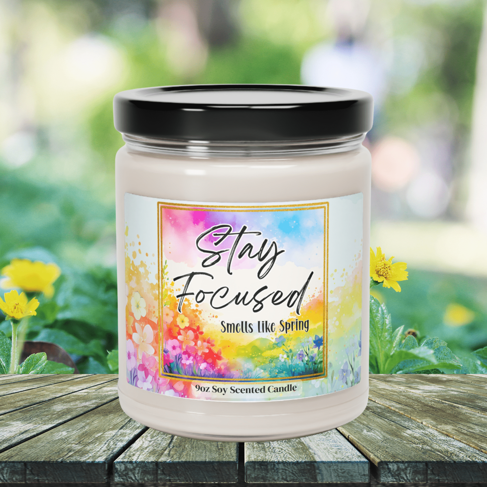 Stay Focused Natural Soy Wax Scented Soy Candle with Cotton Wick for Focus in 9oz Glass Jar - Mindful Chic Designs