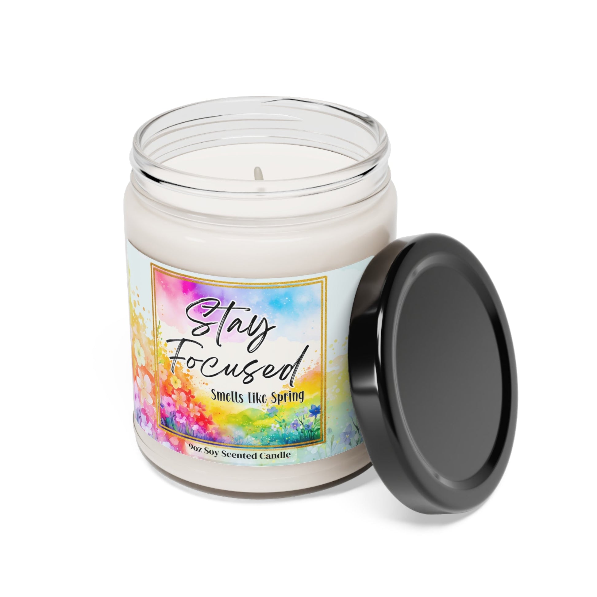 Stay Focused Natural Soy Wax Scented Soy Candle with Cotton Wick for Focus in 9oz Glass Jar - Mindful Chic Designs