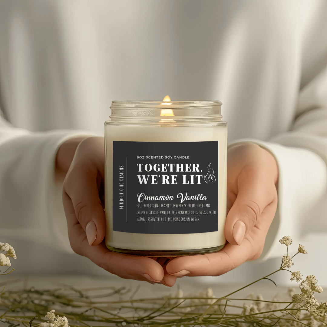 Together We're Lit Scented Soy Wax Romance Candle for Couples in 9oz Glass Jar Home Decor Mindful Chic Designs