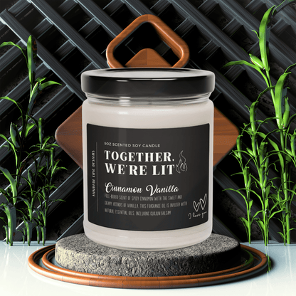 Together We're Lit Scented Soy Wax Romance Candle for Couples in 9oz Glass Jar Home Decor Mindful Chic Designs