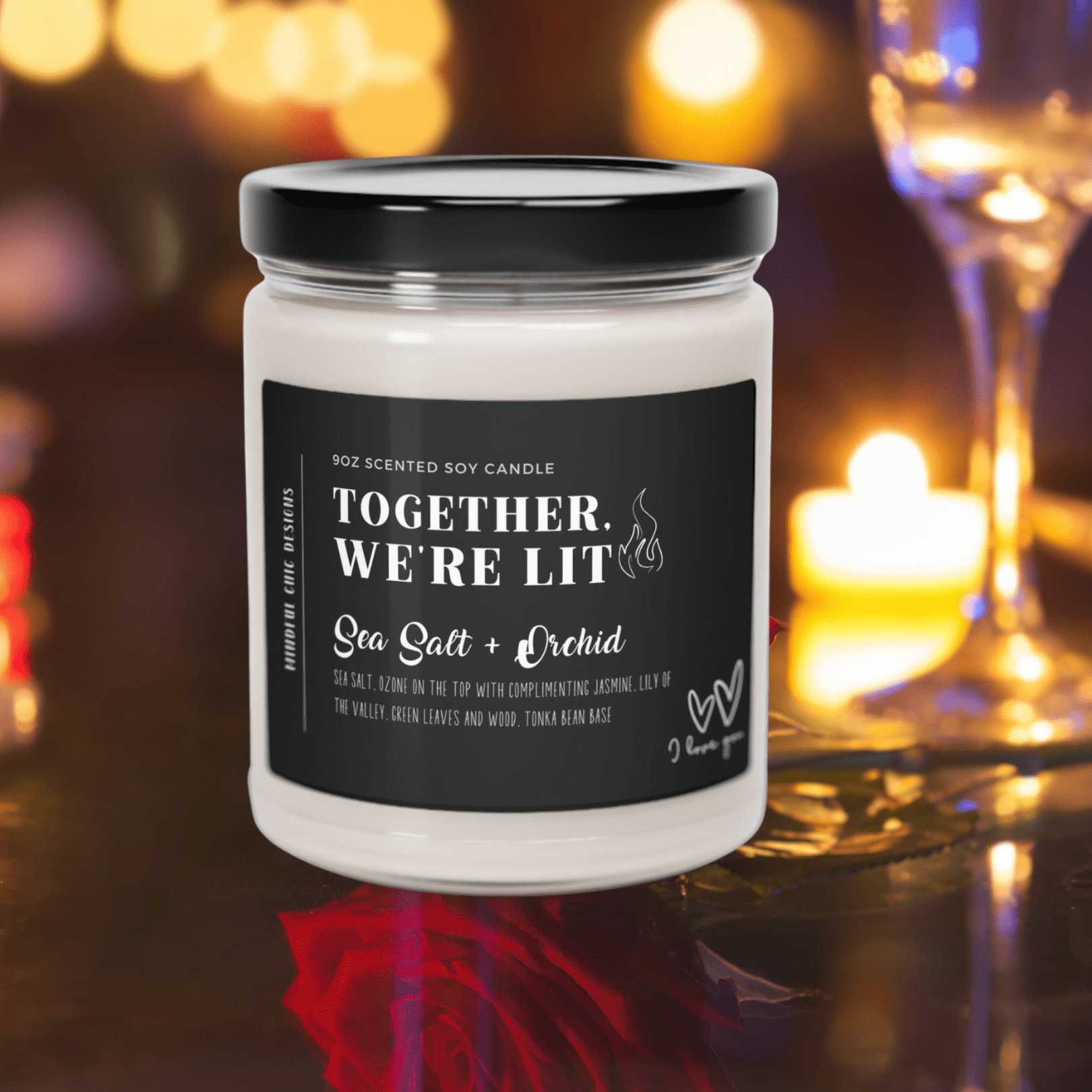 Together We're Lit Scented Soy Wax Romance Candle for Couples in 9oz Glass Jar Home Decor -