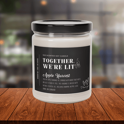 Together We're Lit Scented Soy Wax Romance Candle for Couples in 9oz Glass Jar Home Decor Mindful Chic Designs