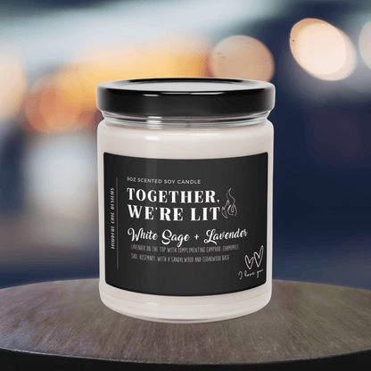 Together We're Lit Scented Soy Wax Romance Candle for Couples in 9oz Glass Jar Home Decor Mindful Chic Designs