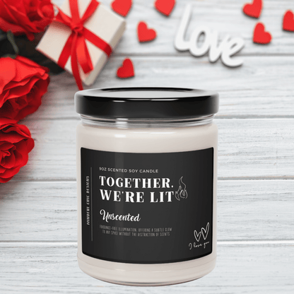 Together We're Lit Scented Soy Wax Romance Candle for Couples in 9oz Glass Jar Home Decor -